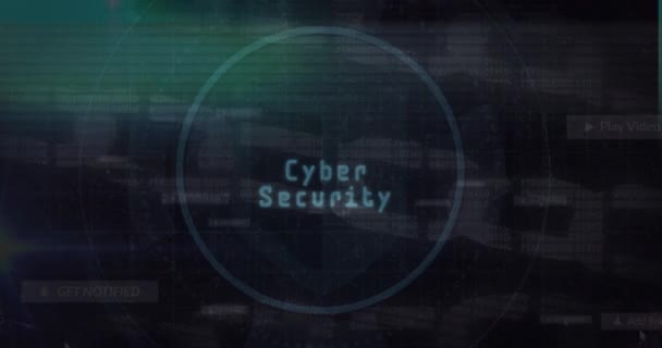 Texto Seguridad Cibernética Través Del Escáner Redondo Icono Cadena Seguridad — Vídeos de Stock
