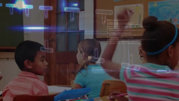 Animation Data Processing Diverse Schoolchildren Learning Classroom Global Education Connections — Stock videók