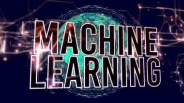 Siyah arkaplanda makine öğrenme metninin animasyonu. Sosyal medya ve dijital arayüz konsepti dijital olarak oluşturulmuş video.