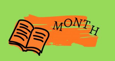 Animation of literacy month text and book over green background. National literacy month and celebration concept digitally generated video.