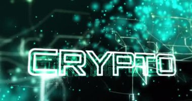 Animation of crypto text over spots on black background. Social media and digital interface concept digitally generated video.