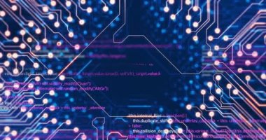 Mavi arkaplanda veri işleme animasyonu. Sosyal medya ve dijital arayüz konsepti dijital olarak oluşturulmuş video.