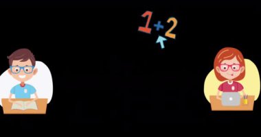 Siyah arkaplanda okul çocukları için animasyon. Evrensel çocuklar günü ve dijital olarak üretilen video konsepti.