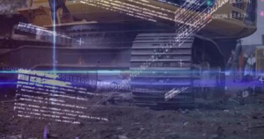 Hurdalıkta finansal veri işleme animasyonu. Küresel iş, finans, veri işleme ve dijital arayüz kavramı dijital olarak oluşturulmuş video.