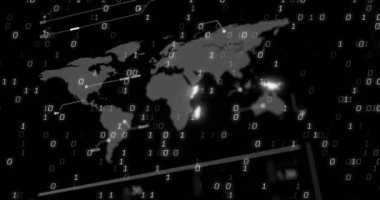 Siyah arkaplanda veri işleme animasyonu. küresel iş ve dijital arayüz kavramı dijital olarak oluşturulmuş video.