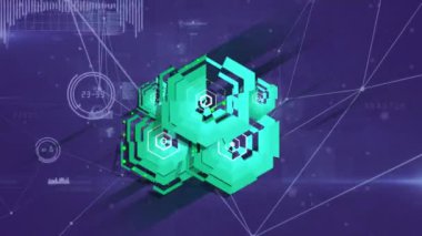 Mavi arkaplanda veri işleme animasyonu. küresel iş ve dijital arayüz kavramı dijital olarak oluşturulmuş video.