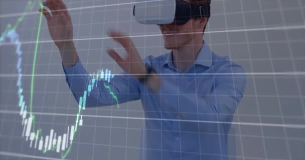 Animation Financial Data Processing Caucasian Man Using Headset Global Business — Vídeo de Stock