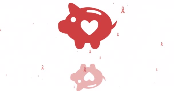 Animation Piggy Bank Heart Cancer Ribbons Icons White Background International — Video