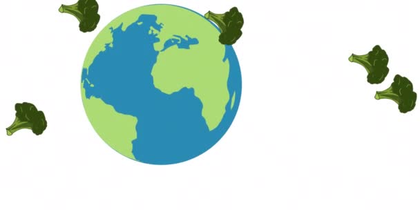 Animation Falling Vegetables Globe White Background World Vegan Day Nutrition — ストック動画