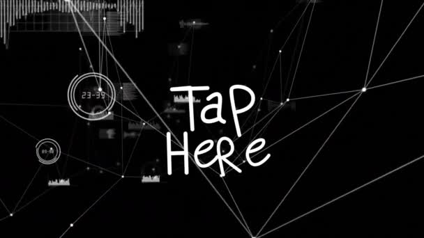 Animation Tap Here Connections Black Background Digital Interface Connections Technology — Stock video