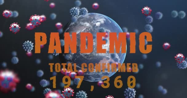 Анимация Вирусных Клеток Пандемических Глобальных Общих Подтверждена Числами Глобальный Ковид — стоковое видео