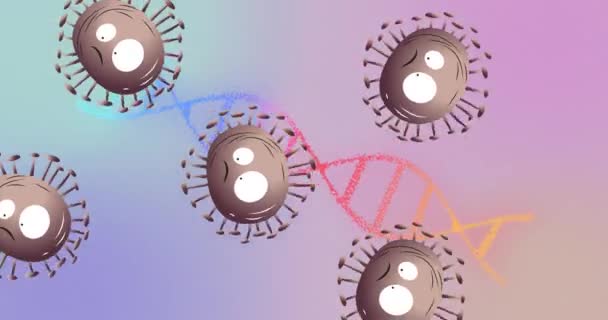 Animation Covid Cells Faces Moving Dna Strand Spinning Global Covid — ストック動画