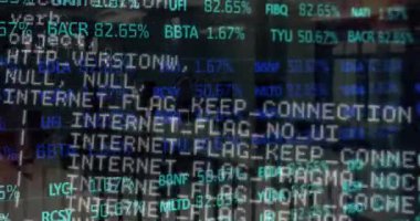 Boş ofis üzerinden finansal veri işleme animasyonu. küresel finansman, bilgisayar ve dijital arayüz kavramı dijital olarak oluşturulmuş video.