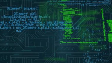 Mavi arkaplandaki mikroişlemci bağlantılarına karşı veri işleme dijital animasyonu. bilgisayar arayüzü ve teknoloji kavramı