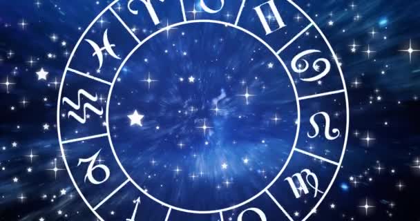 Animation Horoscope Symbols Stars Blue Background Horoscope Digital Interface Concept — Stock video