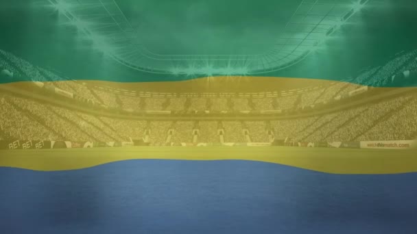 Animation Flag Gabon Sports Stadium Global Sport Digital Interface Concept — ストック動画