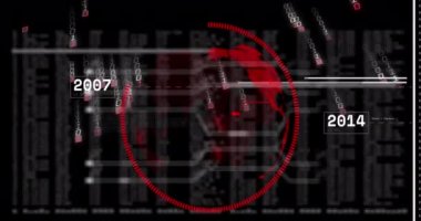 Siyah arkaplanda veri işleme animasyonu. küresel iş ve dijital arayüz kavramı dijital olarak oluşturulmuş video.