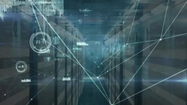 Sunucu odasındaki bağlantı ağının animasyonu. küresel iş ve dijital arayüz kavramı dijital olarak oluşturulmuş video.