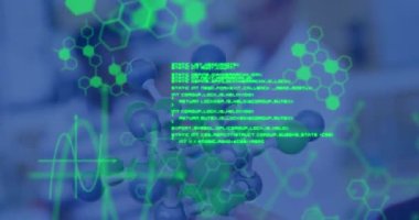 Animation of data processing and chemical formula over diverse schoolchildren and teacher. global science, data processing and digital interface concept digitally generated video.