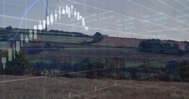 Rüzgar türbinleri üzerinde veri işleme animasyonu. küresel iş ve dijital arayüz kavramı dijital olarak oluşturulmuş video.