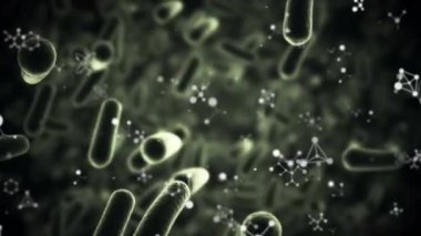 Kan damarlarının üzerinde yüzen moleküler yapılar siyah arkaplana doğru hareket ediyor. tıbbi araştırma ve bilim teknolojisi kavramı