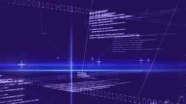 Mavi arkaplanda veri işleme animasyonu. küresel iş ve dijital arayüz kavramı dijital olarak oluşturulmuş video.