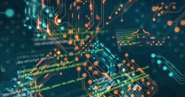 Siyah arkaplan üzerinde veri işleme animasyonu. Sosyal medya ve dijital arayüz konsepti dijital olarak oluşturulmuş video.