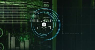 Sunucu odasında veri işleme animasyonu. Sosyal medya ve dijital arayüz konsepti dijital olarak oluşturulmuş video.