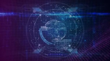 Donanmanın arka planında dünya ve veri işleme animasyonu. küresel ağ, veri ve teknoloji konsepti dijital olarak oluşturulmuş video.