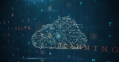 Asma kilit üzerinde veri işleme animasyonu. küresel iş ve dijital arayüz kavramı dijital olarak oluşturulmuş video.