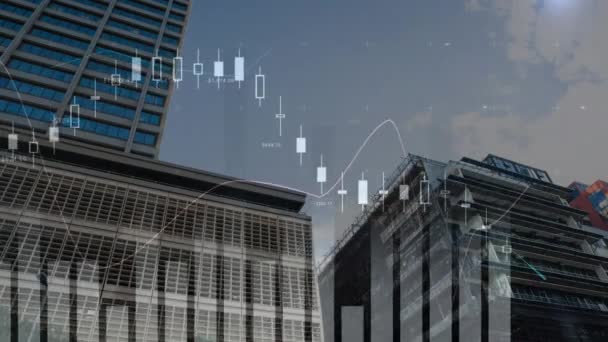 Statistical Data Processing View Tall Buildings Background Global Finance Business — Vídeo de stock