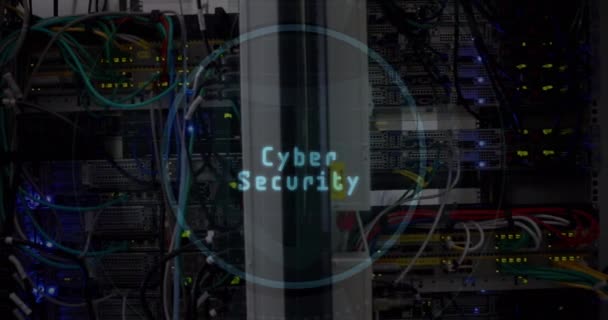 Animation Der Cyber Sicherheit Und Augenabtastung Kreis Über Servern Internetsicherheit — Stockvideo
