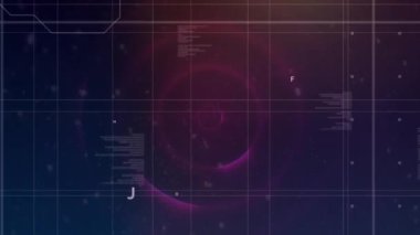 Donanma ve kırmızı arka planda dairelerle veri işleme animasyonu. Şekiller, hareket ve dijital alan konsepti dijital olarak oluşturulmuş video.