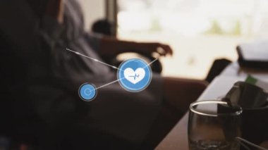 Animation of network of connections over caucasian woman using smartphone. network, connections, communication, transport and travel concept digitally generated video.