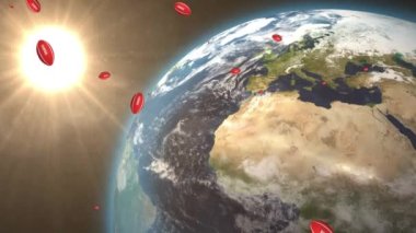 Dünya üzerinde tonga yazılı ragbi toplarının animasyonu. global spor ve dijital arayüz konsepti dijital olarak oluşturulmuş video.