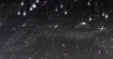 Siyah arkaplanda veri işleme animasyonu. küresel iş ve dijital arayüz kavramı dijital olarak oluşturulmuş video.