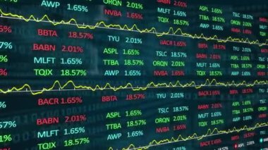 Finansal veri işleme ve arka planda ikili kodlama animasyonu. küresel hesaplama ve veri işleme kavramı dijital olarak oluşturulmuş video.