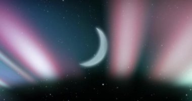 Ayın ışık yollarının üzerindeki animasyonu. Soyut arkaplan ve dijital arayüz kavramı dijital olarak oluşturulmuş video.