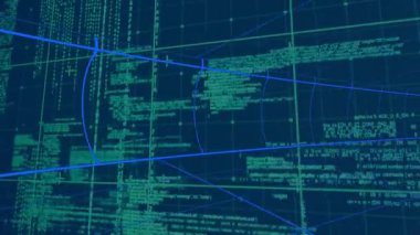 Mavi arkaplandaki şebeke üzerinden veri işlemenin dijital animasyonu. bilgisayar arayüzü ve teknoloji kavramı