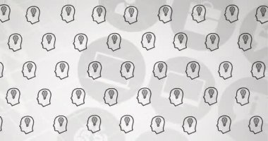 Tıbbi simgelerin üzerinde ampul simgeleri olan kafa animasyonu. Dünya alzheimer ayı ve dijital olarak üretilen video konsepti.