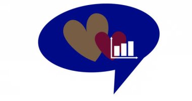 Beyaz arka plan üzerinde diyagram ve kalp animasyonu. Sosyal medya ve dijital arayüz kavramı dijital olarak oluşturulmuş video.