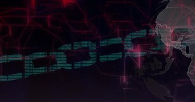 Siyah arkaplan üzerinde veri işleme animasyonu. küresel teknoloji ve dijital arayüz kavramı dijital olarak oluşturulmuş video.