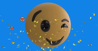 Mavi arka planda medya ve emoji simgelerinin canlandırılması. Sosyal medya ve dijital arayüz konsepti dijital olarak oluşturulmuş video.