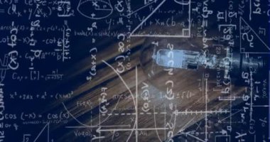 Kahverengi ve siyah arkaplanda yüzen matematik grafiklerinin animasyonu. Matematik, öğrenme, okul ve eğitim konsepti dijital olarak oluşturulmuş video.