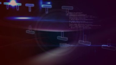 Mor arkaplandaki DNA üzerinde veri işleme animasyonu. küresel ağ, bilim ve teknoloji konsepti dijital olarak oluşturulmuş video.