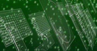 Siyah arkaplanda veri işleme animasyonu. küresel iş ve dijital arayüz kavramı dijital olarak oluşturulmuş video.