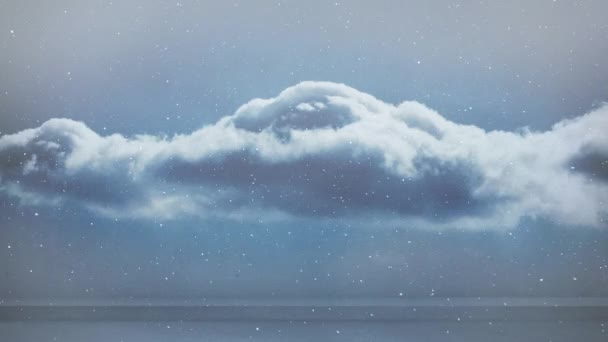 在云雾笼罩的天空的背景上 雪以无缝循环的方式飘落的动画 圣诞节 传统和庆祝概念数码制作的视频 — 图库视频影像
