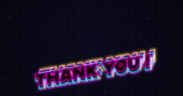 Neon Thank You Text Banner Shadow Effect Network Connections Blue — стоковое видео