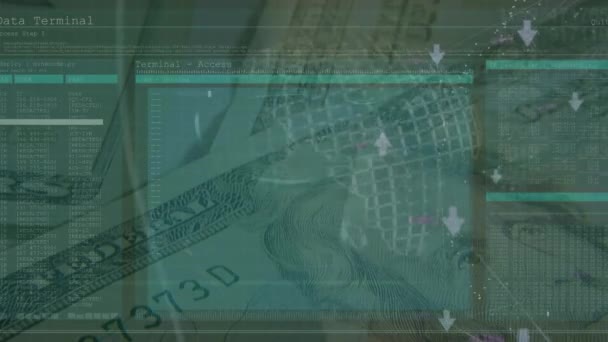 Animation Data Processing Banknotes Global Business Gambling Digital Interface Concept — Stock Video