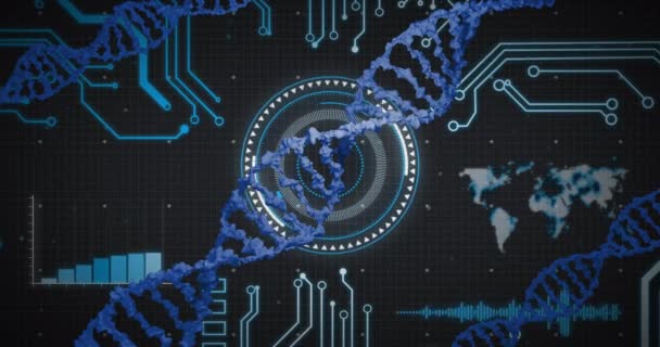 Animatie Van Dna Streng Gegevensverwerking Mondiaal Business Digital Interface Concept — Stockvideo